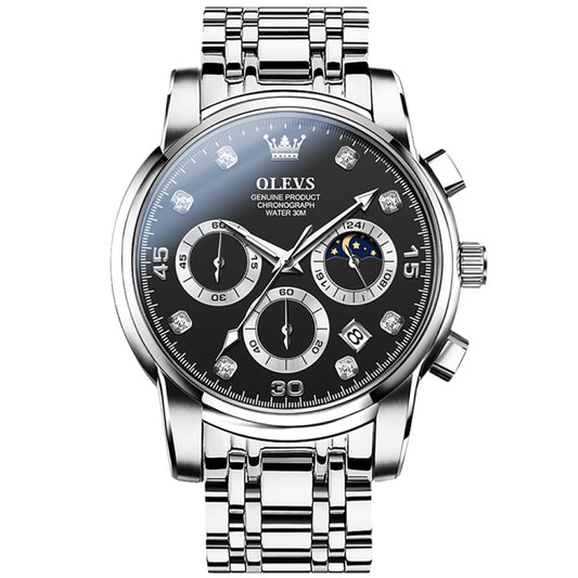 OLEVS 2889 Men Multifunctional Luminous Waterproof Quartz Watch(Black) - Metal Strap Watches by OLEVS | Online Shopping South Africa | PMC Jewellery