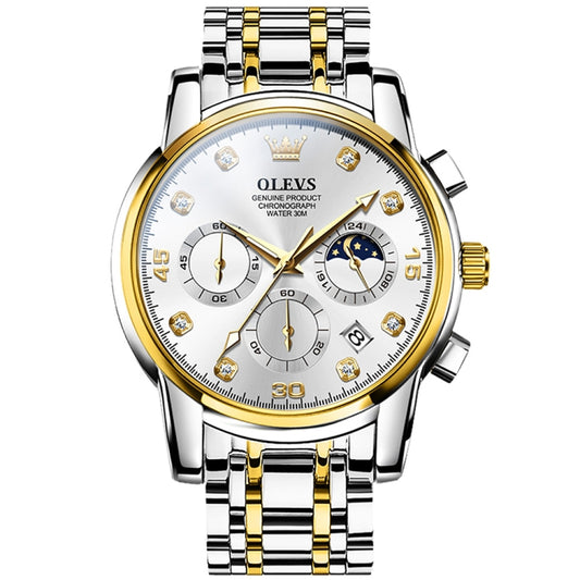 OLEVS 2889 Men Multifunctional Luminous Waterproof Quartz Watch(White + Gold) - Metal Strap Watches by OLEVS | Online Shopping South Africa | PMC Jewellery
