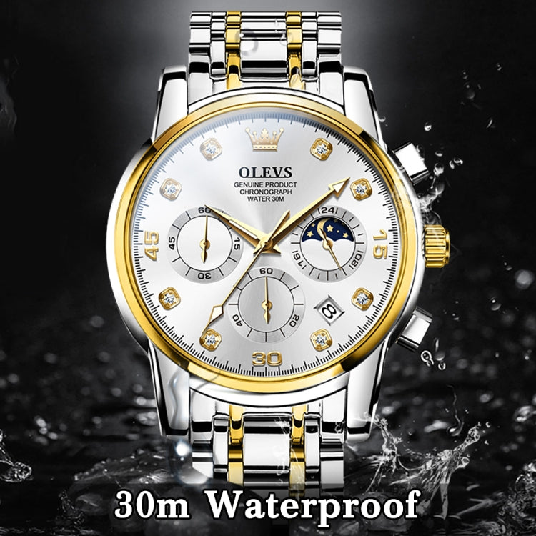 OLEVS 2889 Men Multifunctional Luminous Waterproof Quartz Watch(White + Gold) - Metal Strap Watches by OLEVS | Online Shopping South Africa | PMC Jewellery