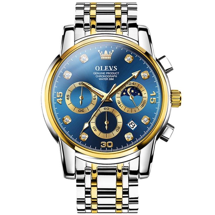 OLEVS 2889 Men Multifunctional Luminous Waterproof Quartz Watch(Blue + Gold) - Metal Strap Watches by OLEVS | Online Shopping South Africa | PMC Jewellery