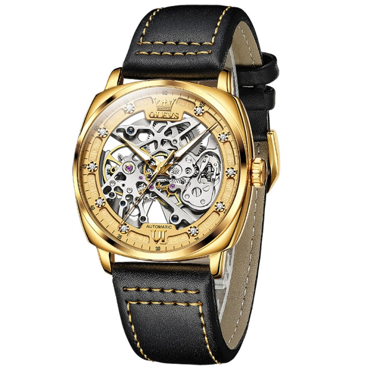 OLEVS 6651 Men Luminous Waterproof Hollow Mechanical Watch(Gold) - Leather Strap Watches by OLEVS | Online Shopping South Africa | PMC Jewellery