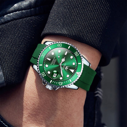 OLEVS 6650 Men Luminous Waterproof Silicone Strap Mechanical Watch(Green) - Silicone Strap Watches by OLEVS | Online Shopping South Africa | PMC Jewellery