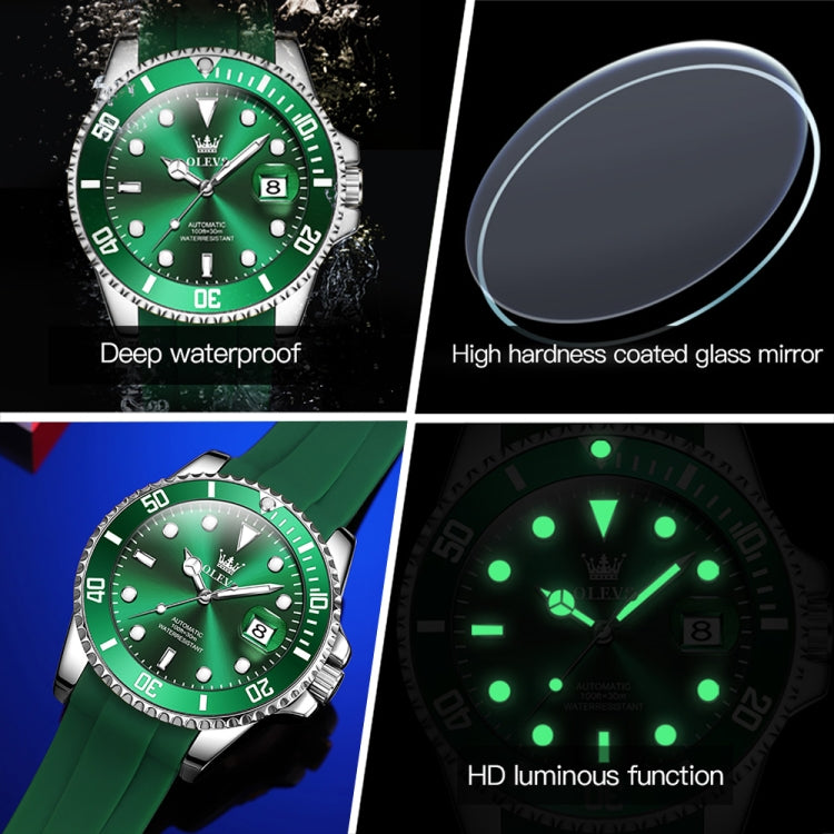 OLEVS 6650 Men Luminous Waterproof Silicone Strap Mechanical Watch(Green) - Silicone Strap Watches by OLEVS | Online Shopping South Africa | PMC Jewellery