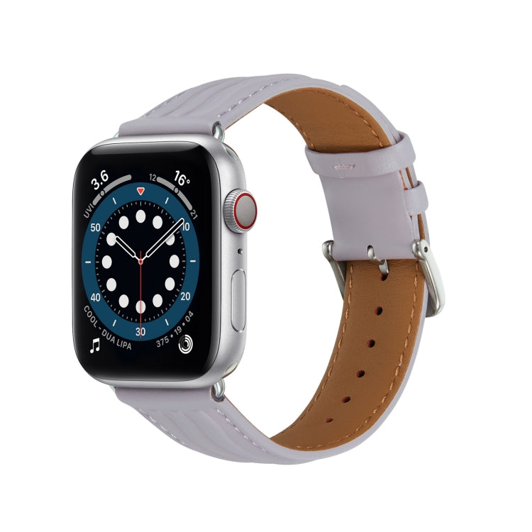 Embossed Line Genuine Leather Watch Band For Apple Watch Ultra 49mm(Lavender Purple) - Watch Bands by PMC Jewellery | Online Shopping South Africa | PMC Jewellery