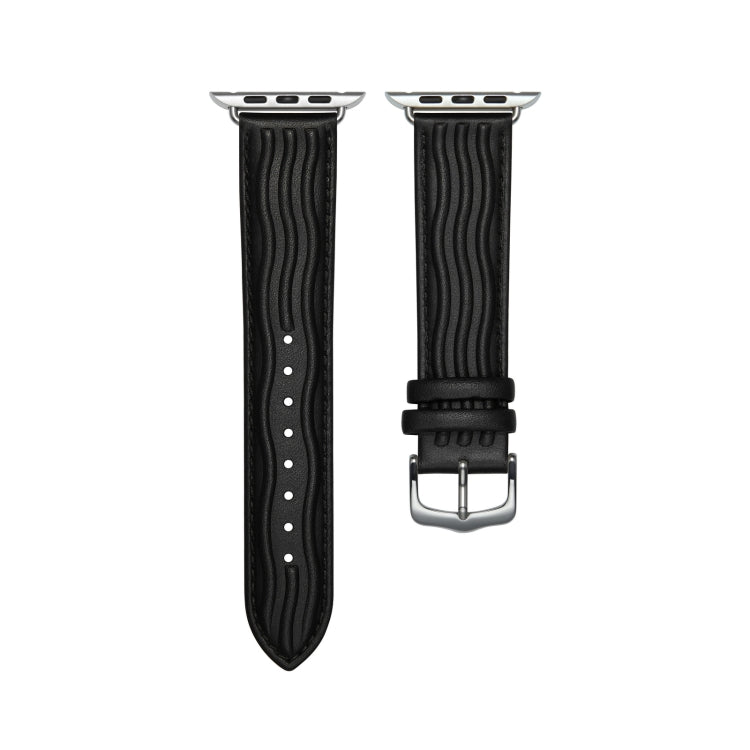 Embossed Line Genuine Leather Watch Band For Apple Watch 8 45mm(Black) - Watch Bands by PMC TechLife | Online Shopping South Africa | PMC TechLife