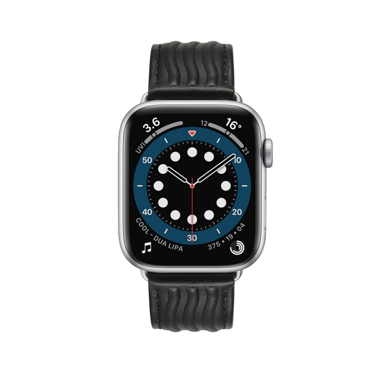 Embossed Line Genuine Leather Watch Band For Apple Watch 8 45mm(Black) - Watch Bands by PMC TechLife | Online Shopping South Africa | PMC TechLife