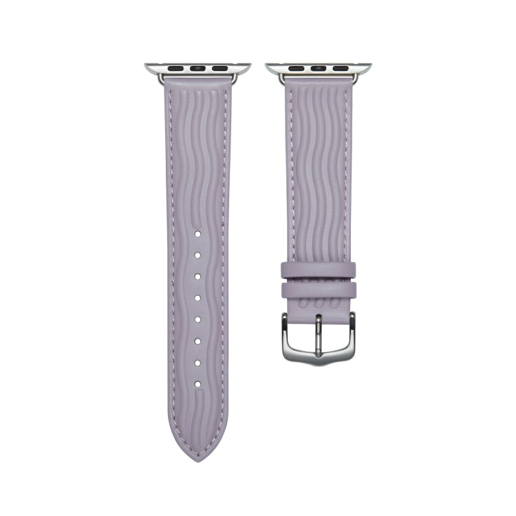 Embossed Line Genuine Leather Watch Band For Apple Watch 8 45mm(Lavender Purple) - Watch Bands by PMC Jewellery | Online Shopping South Africa | PMC Jewellery