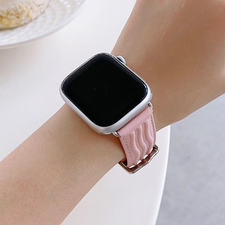 Embossed Line Genuine Leather Watch Band For Apple Watch 7 41mm(Pink) - Watch Bands by PMC TechLife | Online Shopping South Africa | PMC TechLife