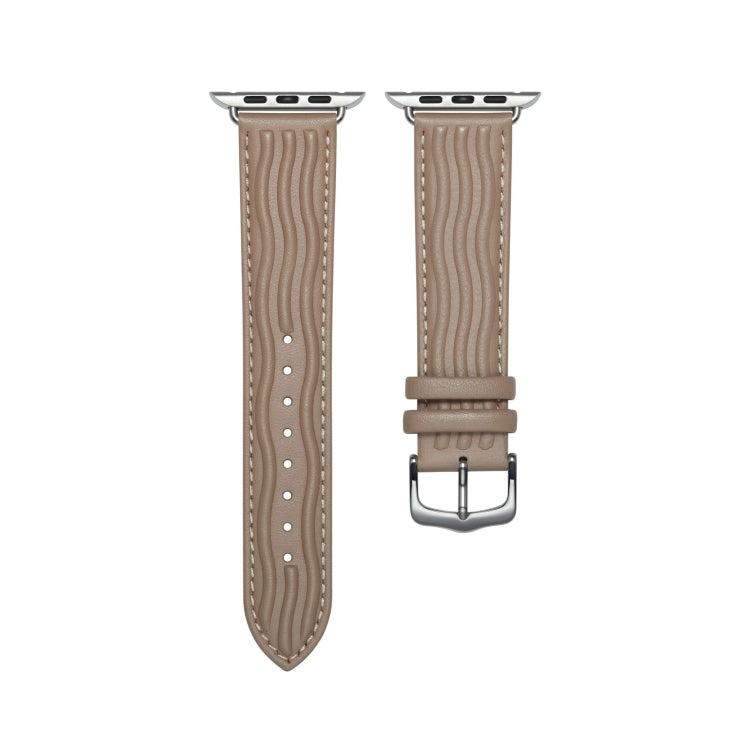 Embossed Line Genuine Leather Watch Band For Apple Watch 7 41mm(Milky Brown) - Watch Bands by PMC TechLife | Online Shopping South Africa | PMC TechLife