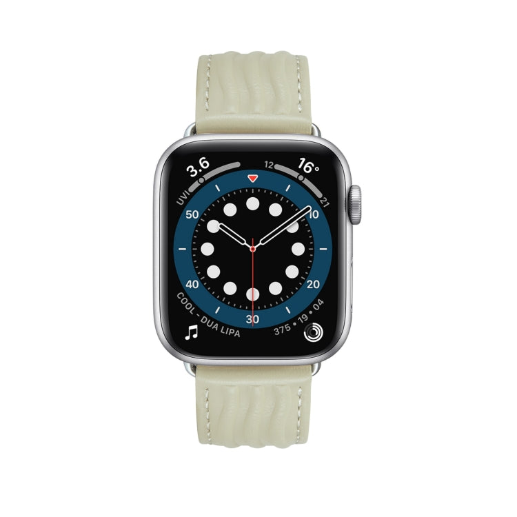 Embossed Line Genuine Leather Watch Band For Apple Watch 7 45mm(Milky White) - Watch Bands by PMC TechLife | Online Shopping South Africa | PMC TechLife