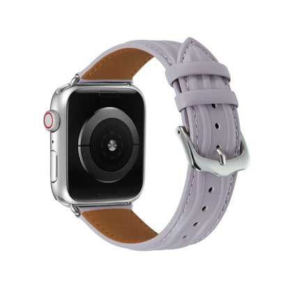 Embossed Line Genuine Leather Watch Band For Apple Watch 4 44mm(Lavender Purple) - Watch Bands by PMC Jewellery | Online Shopping South Africa | PMC Jewellery