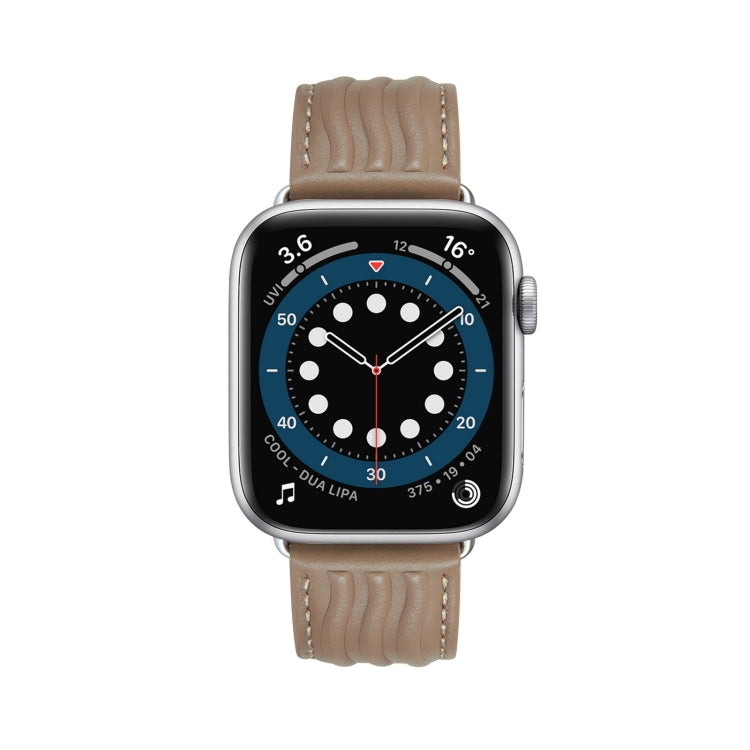 Embossed Line Genuine Leather Watch Band For Apple Watch 4 40mm(Milky Brown) - Watch Bands by PMC TechLife | Online Shopping South Africa | PMC TechLife