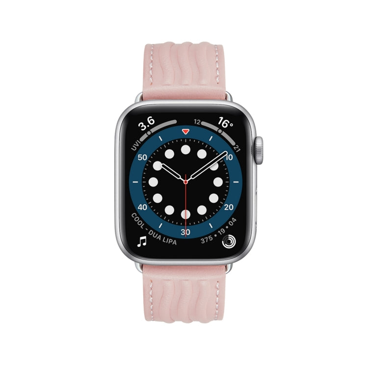 Embossed Line Genuine Leather Watch Band For Apple Watch 3 38mm(Pink) - Watch Bands by PMC TechLife | Online Shopping South Africa | PMC TechLife