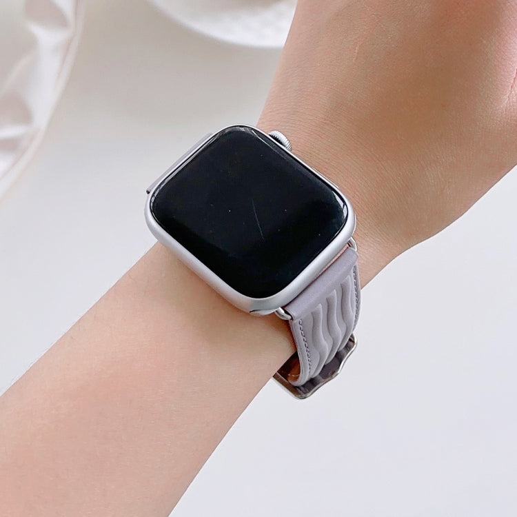 Embossed Line Genuine Leather Watch Band For Apple Watch 42mm(Lavender Purple) - Watch Bands by PMC TechLife | Online Shopping South Africa | PMC TechLife