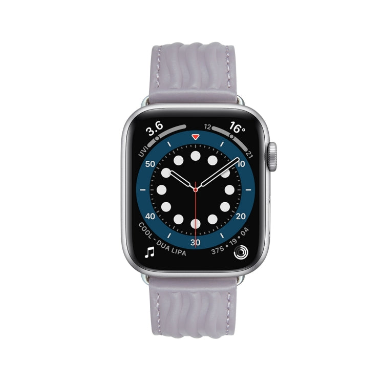 Embossed Line Genuine Leather Watch Band For Apple Watch 38mm(Lavender Purple) - Watch Bands by PMC TechLife | Online Shopping South Africa | PMC TechLife