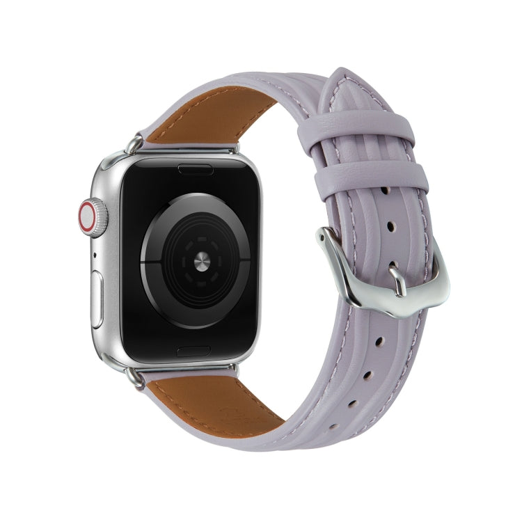 Embossed Line Genuine Leather Watch Band For Apple Watch 38mm(Lavender Purple) - Watch Bands by PMC TechLife | Online Shopping South Africa | PMC TechLife
