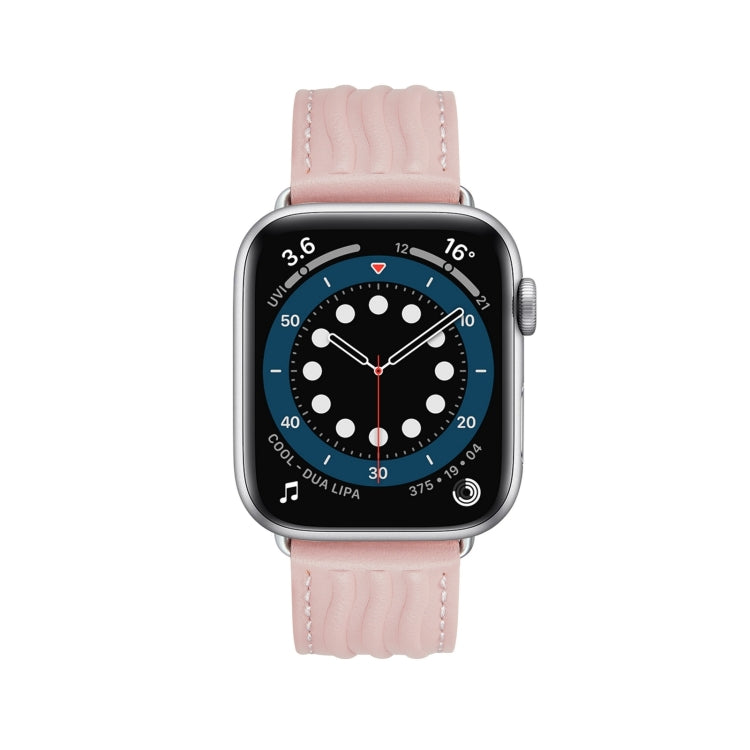 Embossed Line Genuine Leather Watch Band For Apple Watch 9 45mm(Pink) - Watch Bands by PMC TechLife | Online Shopping South Africa | PMC TechLife