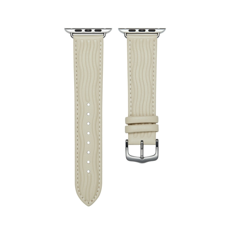 Embossed Line Genuine Leather Watch Band For Apple Watch 9 45mm(Milky White) - Watch Bands by PMC TechLife | Online Shopping South Africa | PMC TechLife