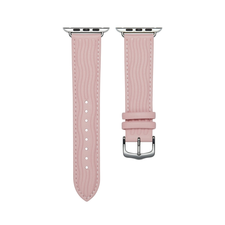 Embossed Line Genuine Leather Watch Band For Apple Watch 9 41mm(Pink) - Watch Bands by PMC TechLife | Online Shopping South Africa | PMC TechLife