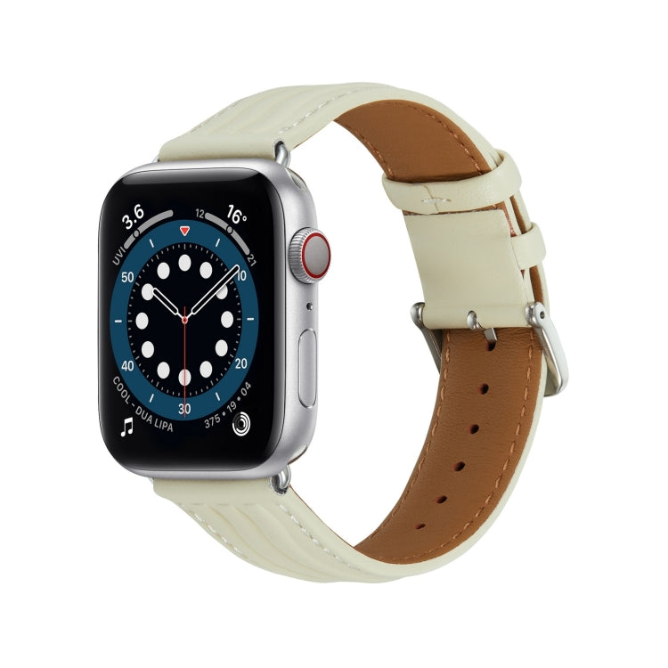 Embossed Line Genuine Leather Watch Band For Apple Watch 9 41mm(Milky White) - free shipping - PMC TechLife - Order now!