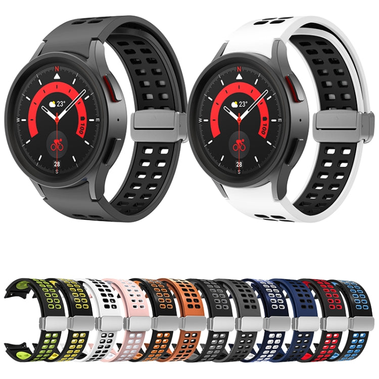 For Samsung Galaxy Watch5 Double-row Hole Folding Buckle Silicone Watch Band(White Black) - Watch Bands by PMC TechLife | Online Shopping South Africa | PMC TechLife