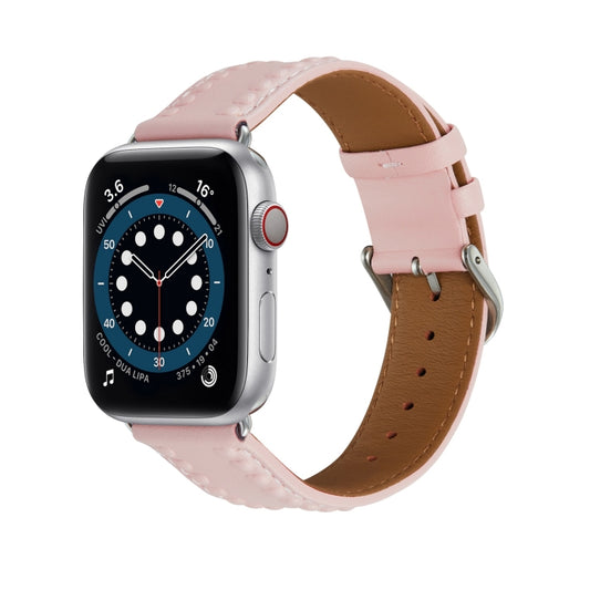 Embossed Love Genuine Leather Watch Band For Apple Watch SE 2022 40mm(Pink) - Watch Bands by PMC Jewellery | Online Shopping South Africa | PMC Jewellery