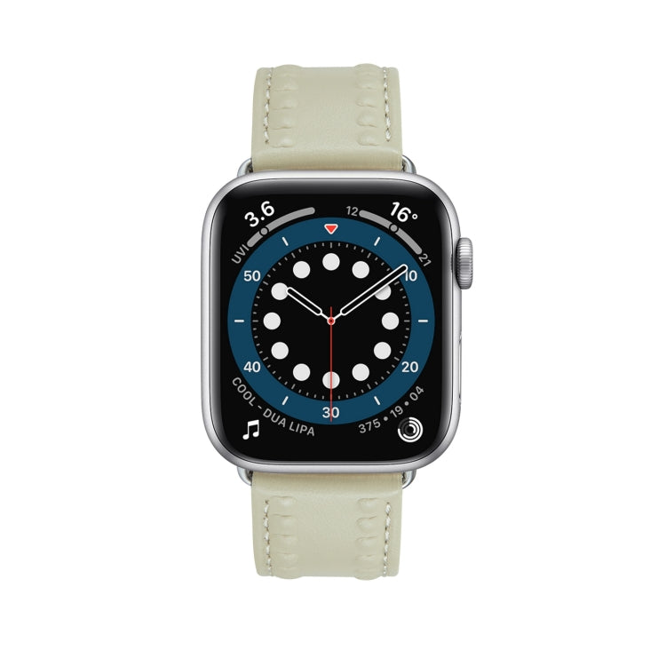 Embossed Love Genuine Leather Watch Band For Apple Watch 7 41mm(Milky White) - Watch Bands by PMC TechLife | Online Shopping South Africa | PMC TechLife