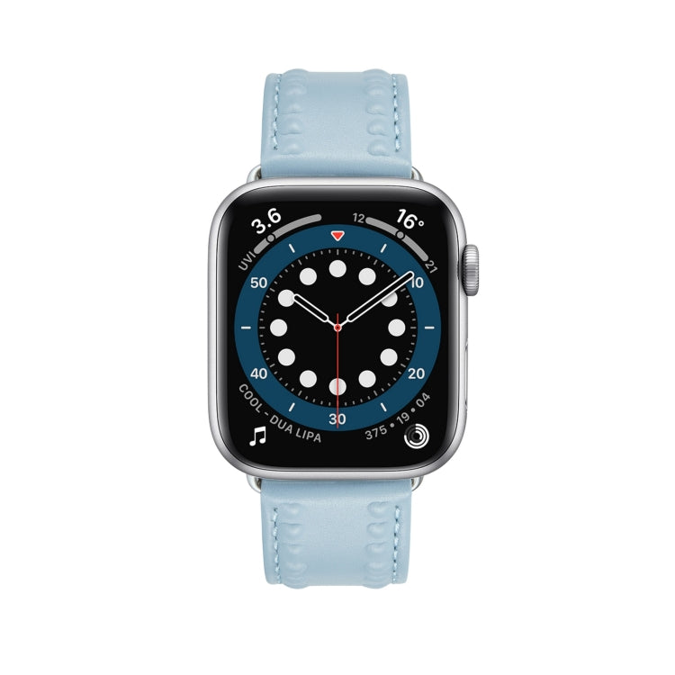 Embossed Love Genuine Leather Watch Band For Apple Watch SE 40mm(Blue) - Watch Bands by PMC TechLife | Online Shopping South Africa | PMC TechLife