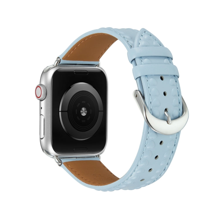 Embossed Love Genuine Leather Watch Band For Apple Watch SE 40mm(Blue) - Watch Bands by PMC TechLife | Online Shopping South Africa | PMC TechLife