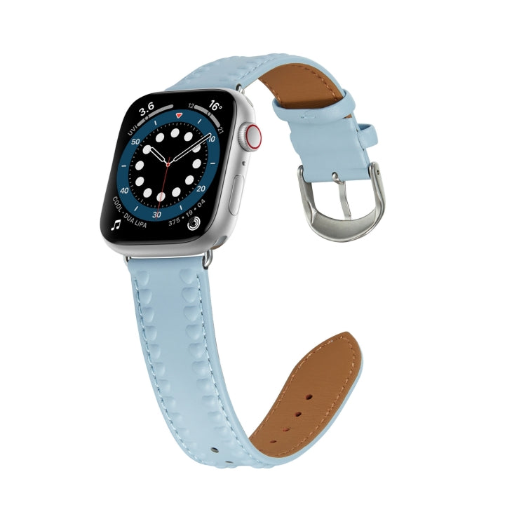 Embossed Love Genuine Leather Watch Band For Apple Watch SE 40mm(Blue) - Watch Bands by PMC TechLife | Online Shopping South Africa | PMC TechLife