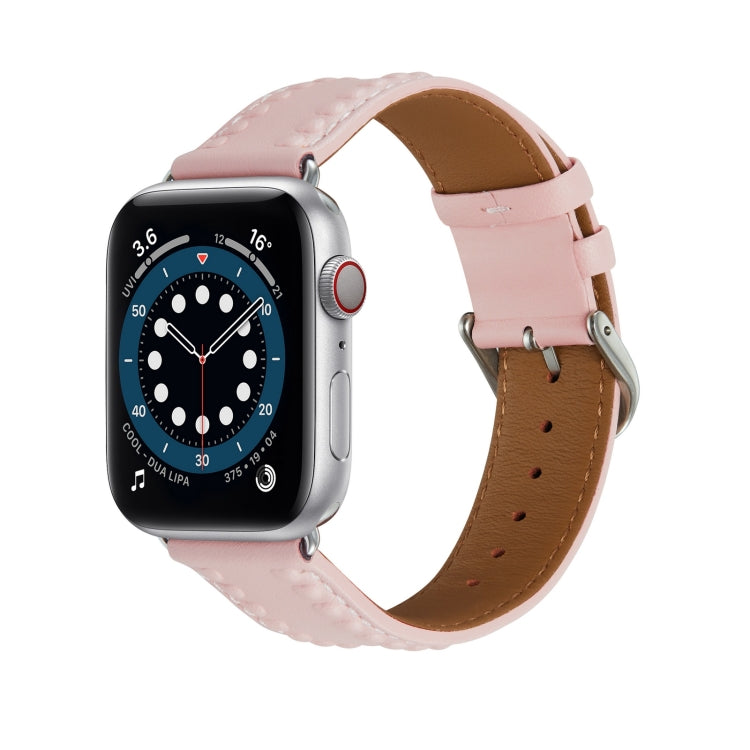 Embossed Love Genuine Leather Watch Band For Apple Watch 6 44mm(Pink) - Watch Bands by PMC TechLife | Online Shopping South Africa | PMC TechLife