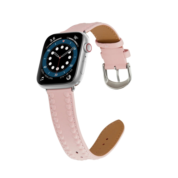 Embossed Love Genuine Leather Watch Band For Apple Watch 5 44mm(Pink) - Watch Bands by PMC TechLife | Online Shopping South Africa | PMC TechLife