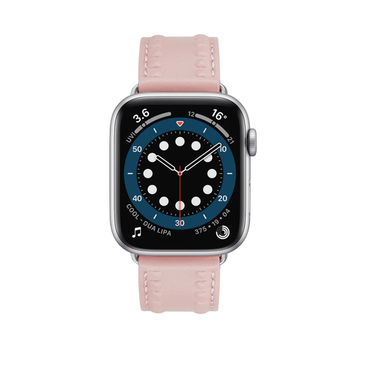 Embossed Love Genuine Leather Watch Band For Apple Watch 4 44mm(Pink) - Watch Bands by PMC TechLife | Online Shopping South Africa | PMC TechLife
