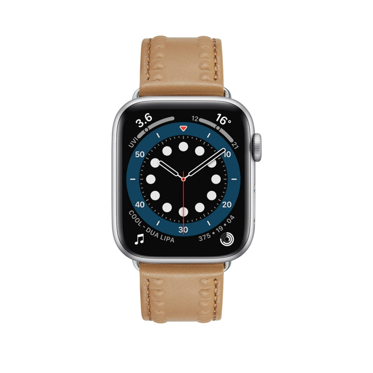 Embossed Love Genuine Leather Watch Band For Apple Watch 4 44mm(Khaki) - Watch Bands by PMC TechLife | Online Shopping South Africa | PMC TechLife