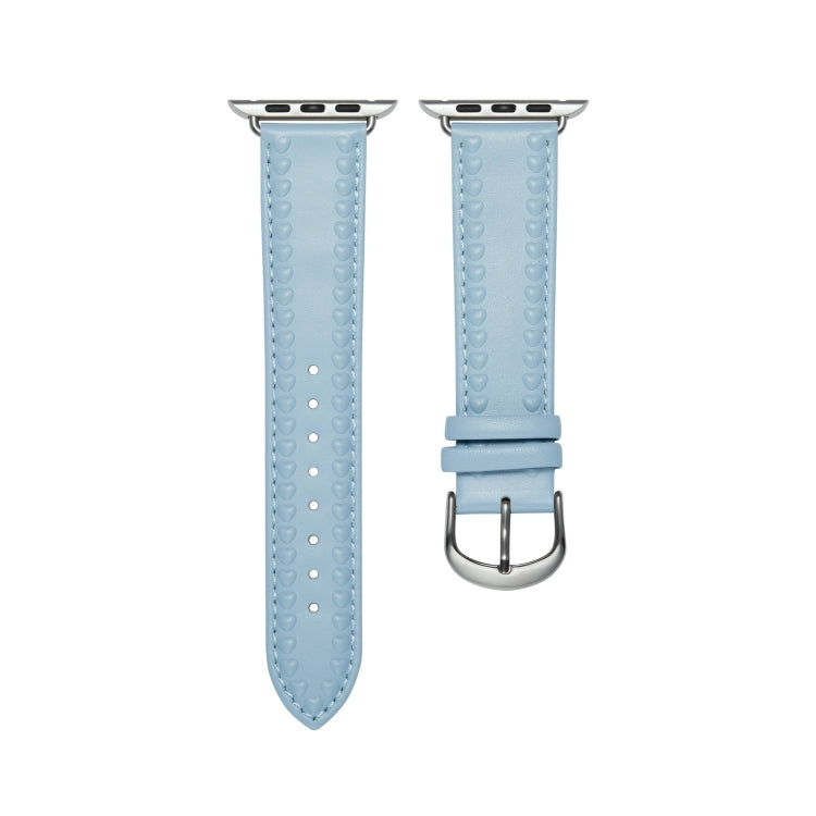 Embossed Love Genuine Leather Watch Band For Apple Watch 2 38mm(Blue) - Watch Bands by PMC TechLife | Online Shopping South Africa | PMC TechLife