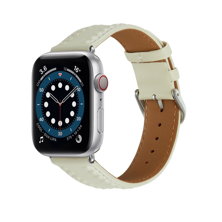 Embossed Love Genuine Leather Watch Band For Apple Watch 2 38mm(Milky White) - Watch Bands by PMC TechLife | Online Shopping South Africa | PMC TechLife