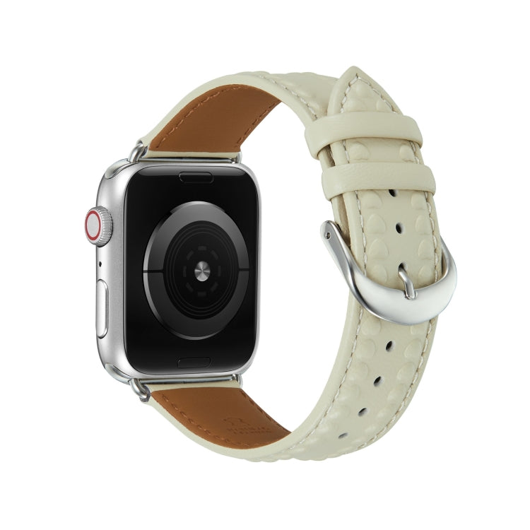 Embossed Love Genuine Leather Watch Band For Apple Watch 2 38mm(Milky White) - Watch Bands by PMC TechLife | Online Shopping South Africa | PMC TechLife