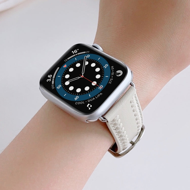 Embossed Love Genuine Leather Watch Band For Apple Watch 2 38mm(Milky White) - Watch Bands by PMC TechLife | Online Shopping South Africa | PMC TechLife
