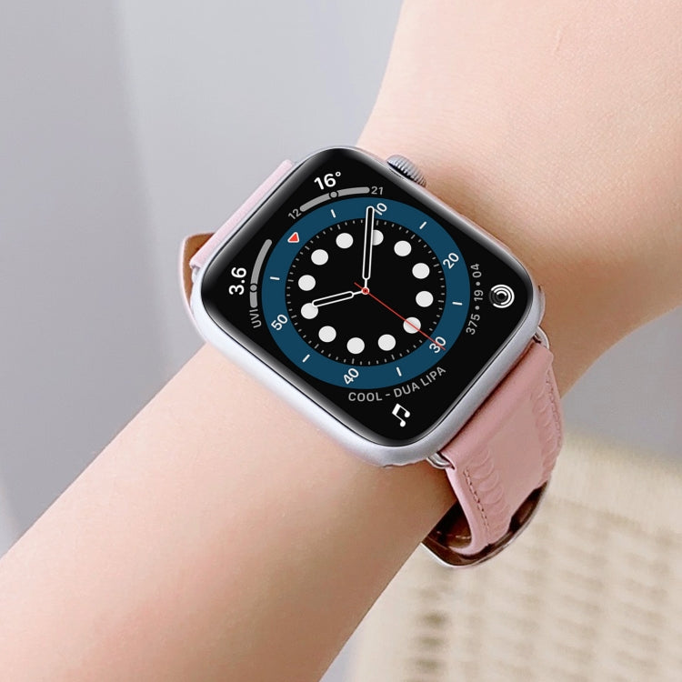 Embossed Love Genuine Leather Watch Band For Apple Watch 38mm(Pink) - Watch Bands by PMC TechLife | Online Shopping South Africa | PMC TechLife