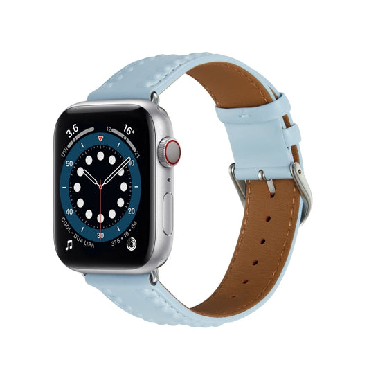 Embossed Love Genuine Leather Watch Band For Apple Watch 38mm(Blue) - Watch Bands by PMC Jewellery | Online Shopping South Africa | PMC Jewellery