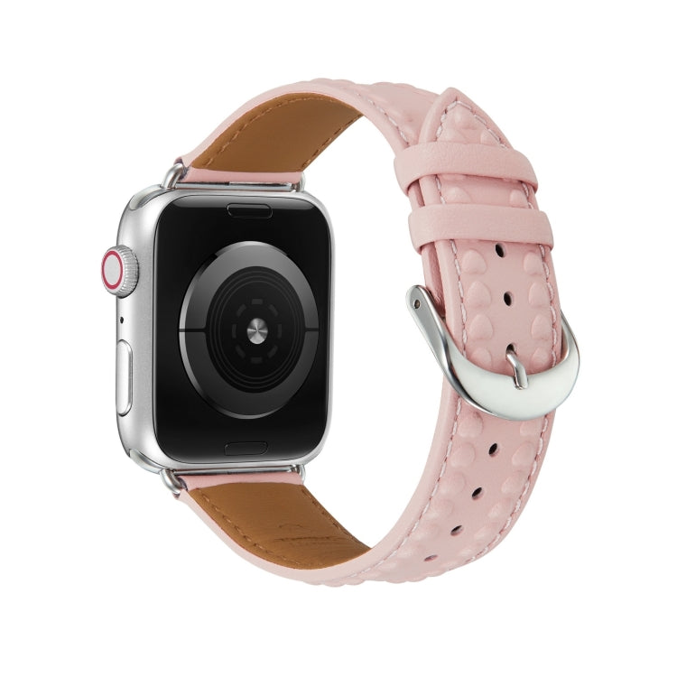 Embossed Love Genuine Leather Watch Band For Apple Watch 9 45mm(Pink) - Watch Bands by PMC TechLife | Online Shopping South Africa | PMC TechLife