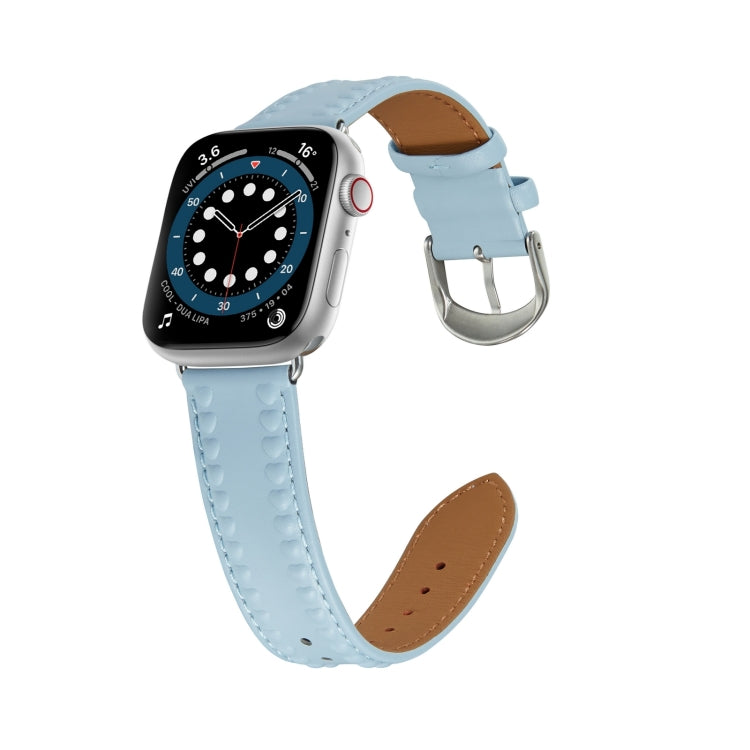Embossed Love Genuine Leather Watch Band For Apple Watch 9 41mm(Blue) - Watch Bands by PMC TechLife | Online Shopping South Africa | PMC TechLife