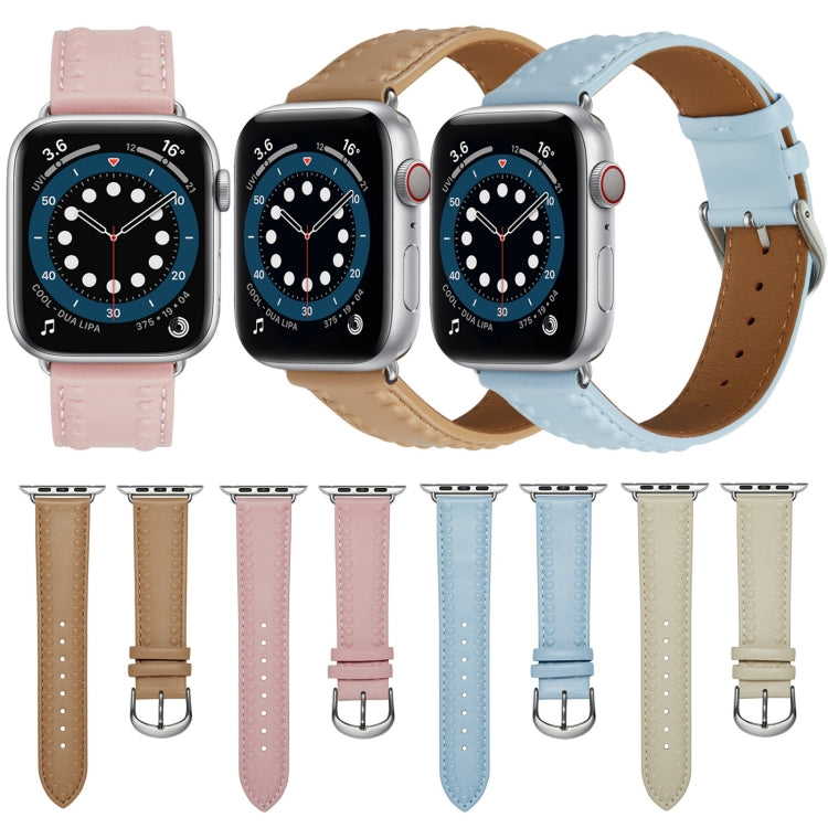 Embossed Love Genuine Leather Watch Band For Apple Watch 7 45mm(Blue) - Watch Bands by PMC TechLife | Online Shopping South Africa | PMC TechLife