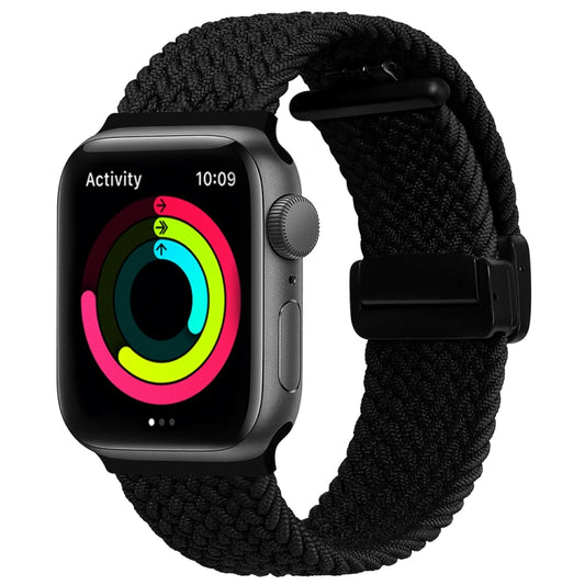 Magnetic Fold Clasp Woven Watch Band For Apple Watch 8 41mm(Black) - Watch Bands by PMC Jewellery | Online Shopping South Africa | PMC Jewellery