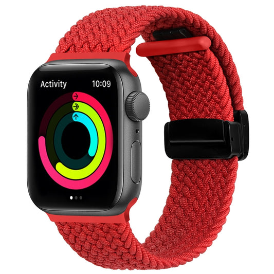 Magnetic Fold Clasp Woven Watch Band For Apple Watch 7 45mm(Red) - Watch Bands by PMC Jewellery | Online Shopping South Africa | PMC Jewellery