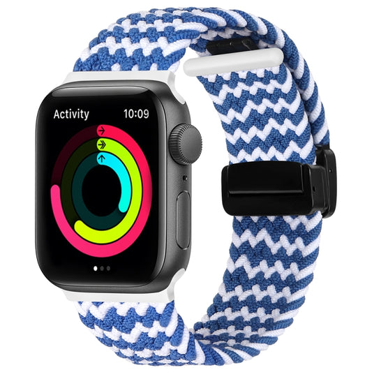 Magnetic Fold Clasp Woven Watch Band For Apple Watch 4 44mm(Blue White) - Watch Bands by PMC Jewellery | Online Shopping South Africa | PMC Jewellery