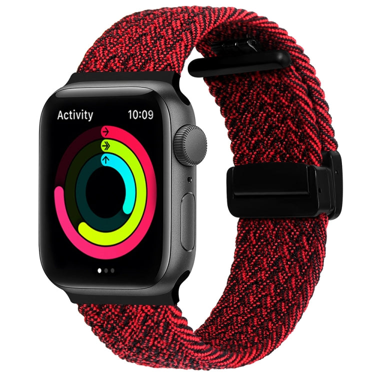 Magnetic Fold Clasp Woven Watch Band For Apple Watch 9 45mm(Black Sand Red) - free shipping - PMC TechLife - Order now!