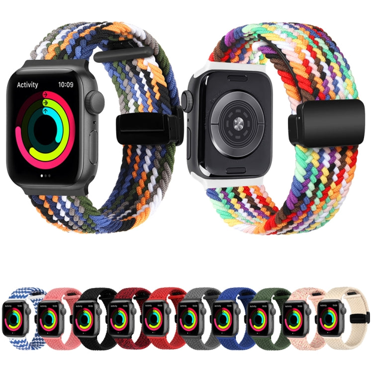Magnetic Fold Clasp Woven Watch Band For Apple Watch 9 45mm(Rainbow Color) - Watch Bands by PMC TechLife | Online Shopping South Africa | PMC TechLife