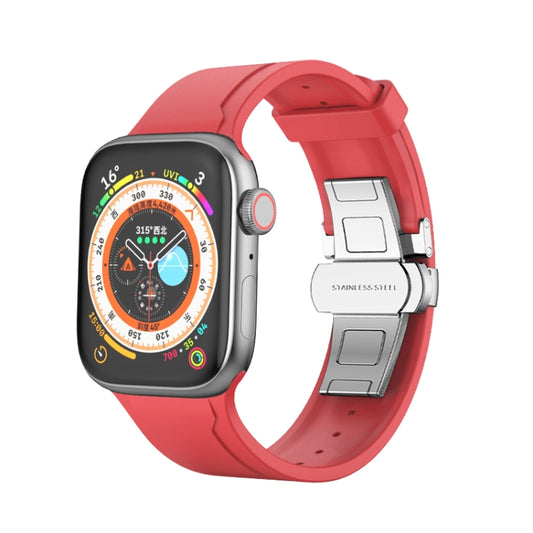 Metal Butterfly Buckle Silicone Watch Band For Apple Watch SE 40mm(Red) - Watch Bands by PMC Jewellery | Online Shopping South Africa | PMC Jewellery