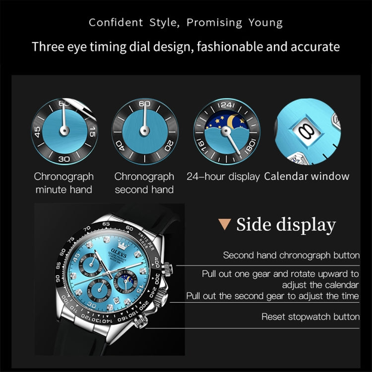 OLEVS 2875 Men Multifunctional Sports Chronograph Waterproof Quartz Watch(Blue) - Silicone Strap Watches by OLEVS | Online Shopping South Africa | PMC Jewellery